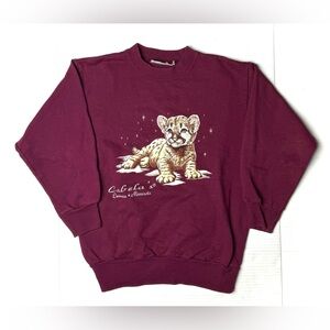 Vintage Cabelas Minnesota Girls Medium Lion‎ Cub Graphic Print Sweatshirt 90s